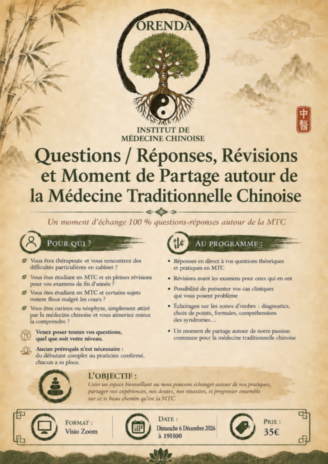 Questions/Réponses, Révisions et Moment de Partage autour de la Médecine Traditionnelle Chinoise